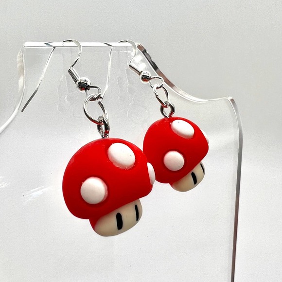 Mushroom Earrings - Mario Earrings - Forest Earrings - 90s Earrings - Y2K Earrin - Picture 3 of 9